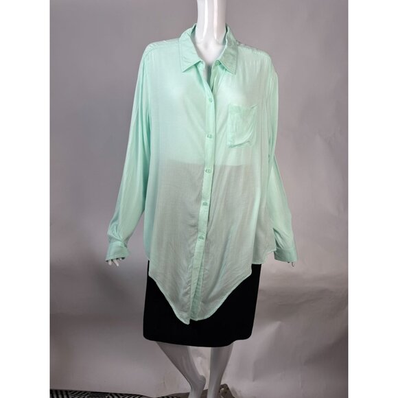 Old Navy Womens Mint Green Long Sleeve Button-Up Shirt Lightweight Rayon Size XL - Picture 2 of 16
